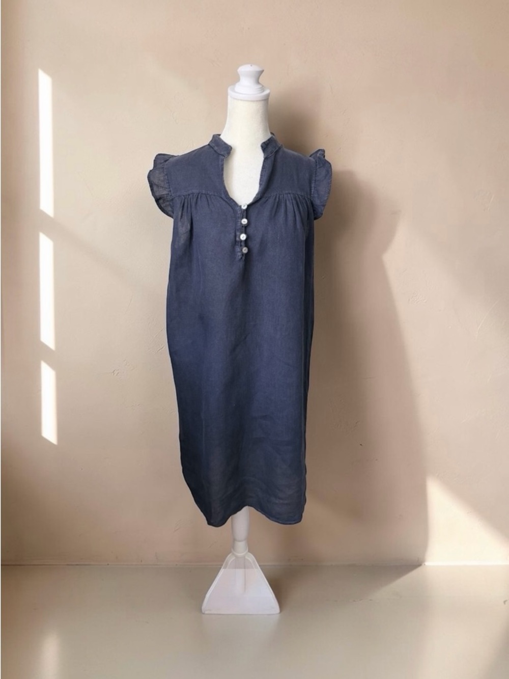 100% Linen Rosemarine Made in Italy Sunwashed Shift Dress Small Navy Lagenlook